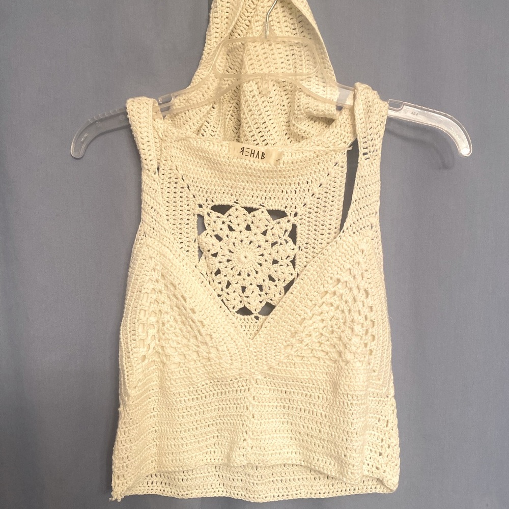 Crochet Knit Hooded Crop Top